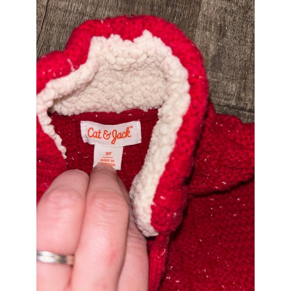 Cat & Jack Toddler Boys Red Cable Knit Mock Neck Button Sweater 2T Holiday - Picture 2 of 4